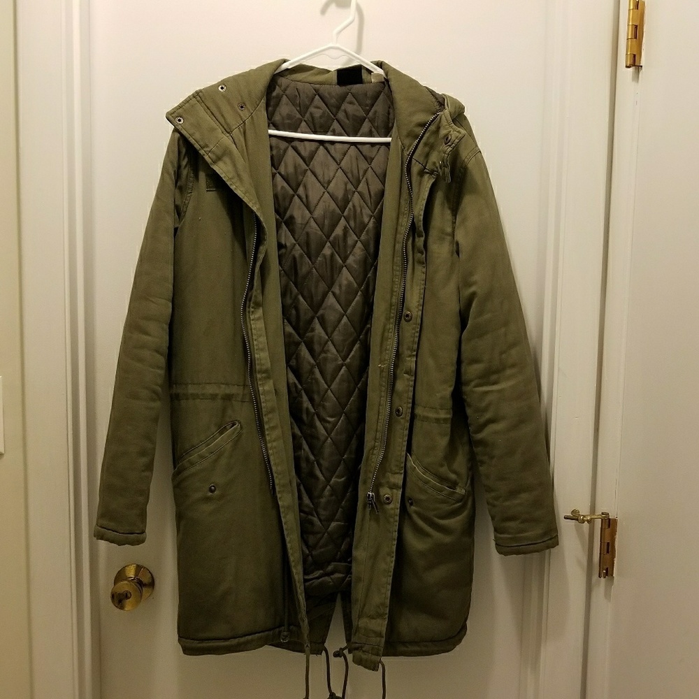 A military green winter coat